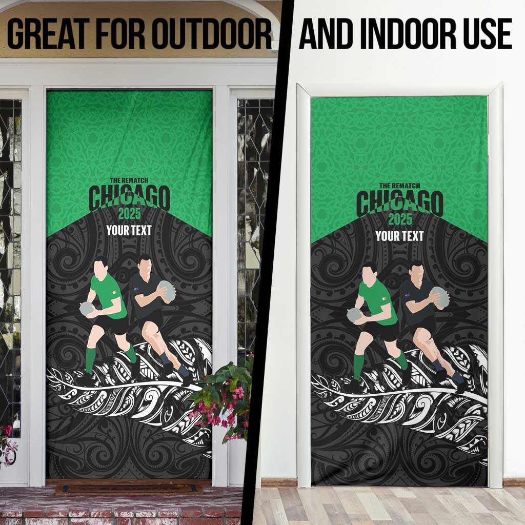 New Zealand and Ireland Rugby Custom Door Cover Chicago 2025 Go All Black Shamrocks - Polynesian Pride