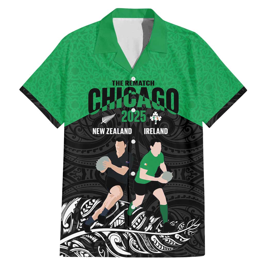 New Zealand and Ireland Rugby Custom Family Matching Mermaid Dress and Hawaiian Shirt Chicago 2025 Go All Black Shamrocks - Polynesian Pride