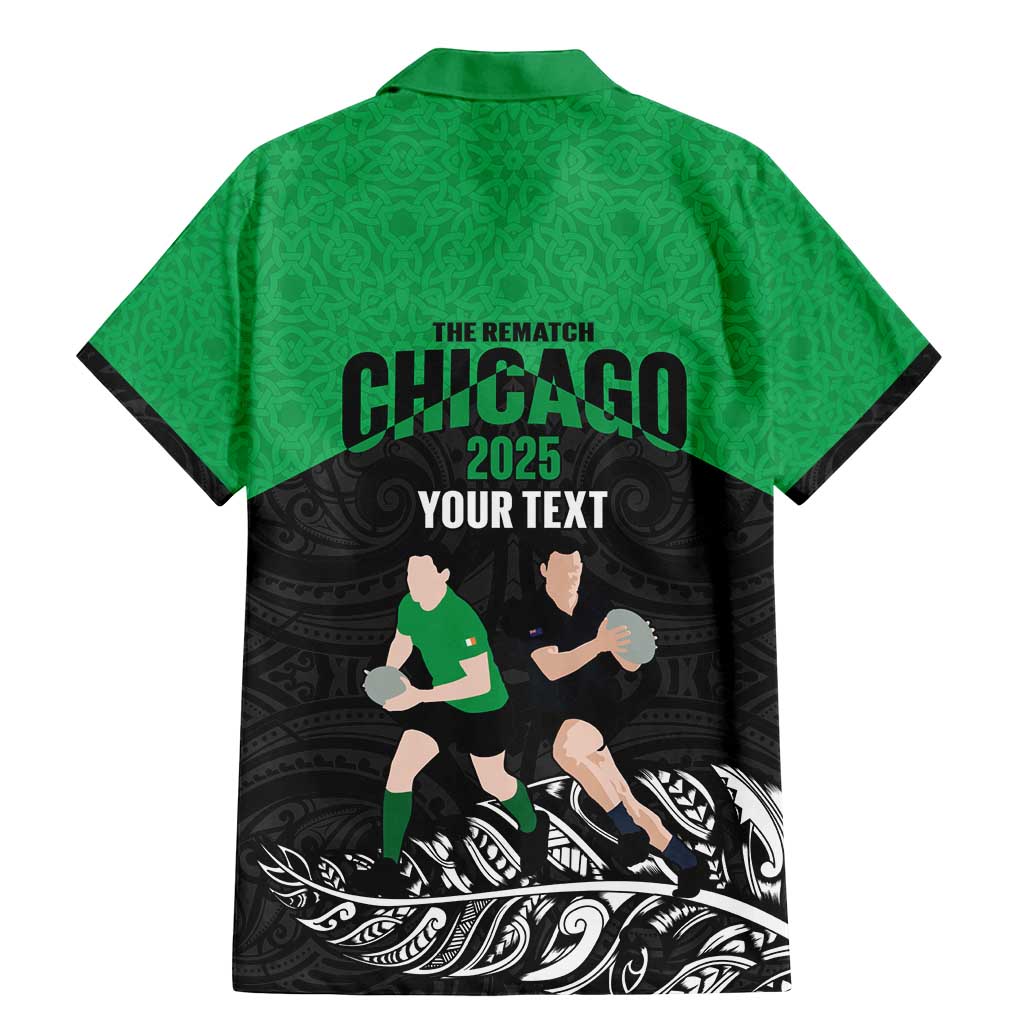 New Zealand and Ireland Rugby Custom Family Matching Mermaid Dress and Hawaiian Shirt Chicago 2025 Go All Black Shamrocks - Polynesian Pride