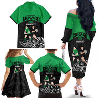 New Zealand and Ireland Rugby Custom Family Matching Off The Shoulder Long Sleeve Dress and Hawaiian Shirt Chicago 2025 Go All Black Shamrocks - Polynesian Pride