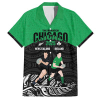 New Zealand and Ireland Rugby Custom Family Matching Off The Shoulder Long Sleeve Dress and Hawaiian Shirt Chicago 2025 Go All Black Shamrocks - Polynesian Pride