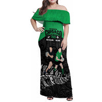 New Zealand and Ireland Rugby Custom Family Matching Off Shoulder Maxi Dress and Hawaiian Shirt Chicago 2025 Go All Black Shamrocks - Polynesian Pride