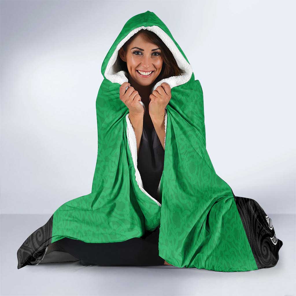New Zealand and Ireland Rugby Hooded Blanket Chicago 2025 Go All Black Shamrocks - Polynesian Pride