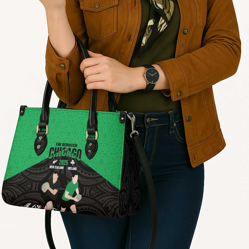 New Zealand and Ireland Rugby Leather Bag Chicago 2025 Go All Black Shamrocks - Polynesian Pride
