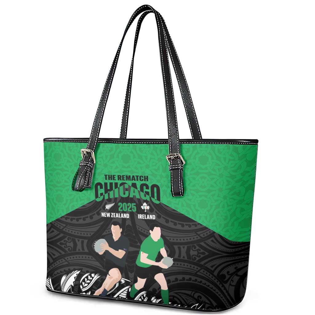 New Zealand and Ireland Rugby Leather Tote Bag Chicago 2025 Go All Black Shamrocks - Polynesian Pride