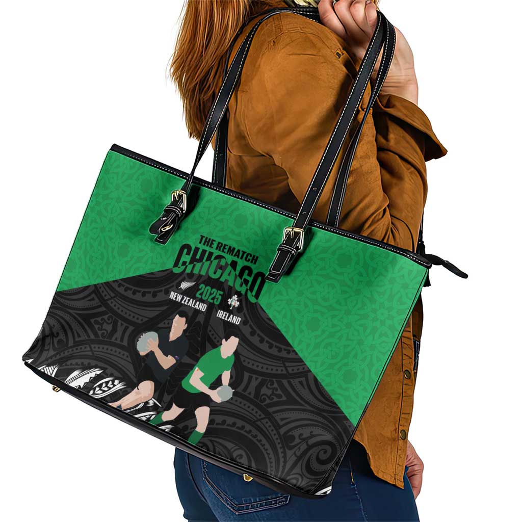New Zealand and Ireland Rugby Leather Tote Bag Chicago 2025 Go All Black Shamrocks - Polynesian Pride