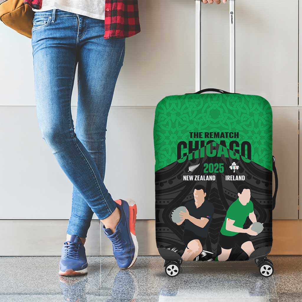 New Zealand and Ireland Rugby Luggage Cover Chicago 2025 Go All Black Shamrocks - Polynesian Pride