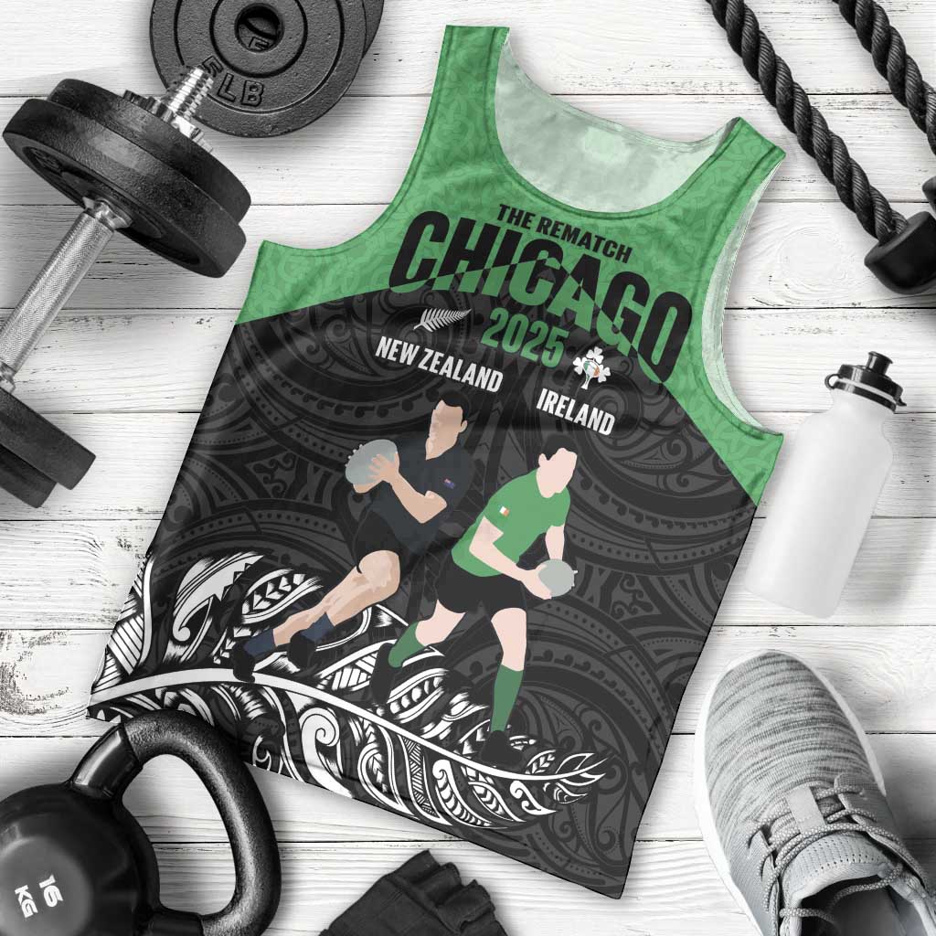 New Zealand and Ireland Rugby Custom Men Tank Top Chicago 2025 Go All Black Shamrocks - Polynesian Pride