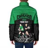New Zealand and Ireland Rugby Custom Padded Jacket Chicago 2025 Go All Black Shamrocks - Polynesian Pride