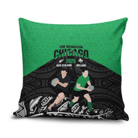 New Zealand and Ireland Rugby Pillow Cover Chicago 2025 Go All Black Shamrocks - Polynesian Pride