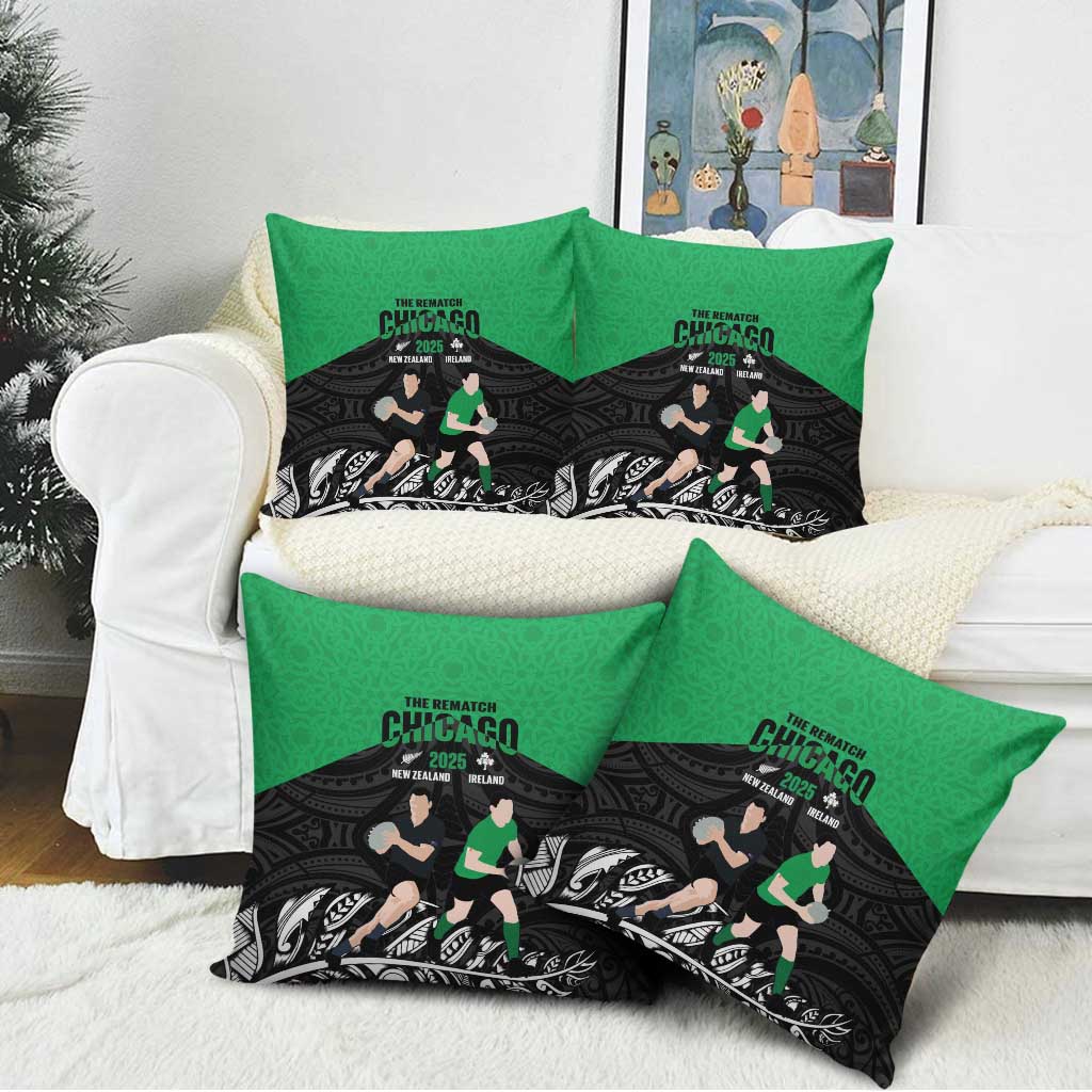New Zealand and Ireland Rugby Pillow Cover Chicago 2025 Go All Black Shamrocks - Polynesian Pride