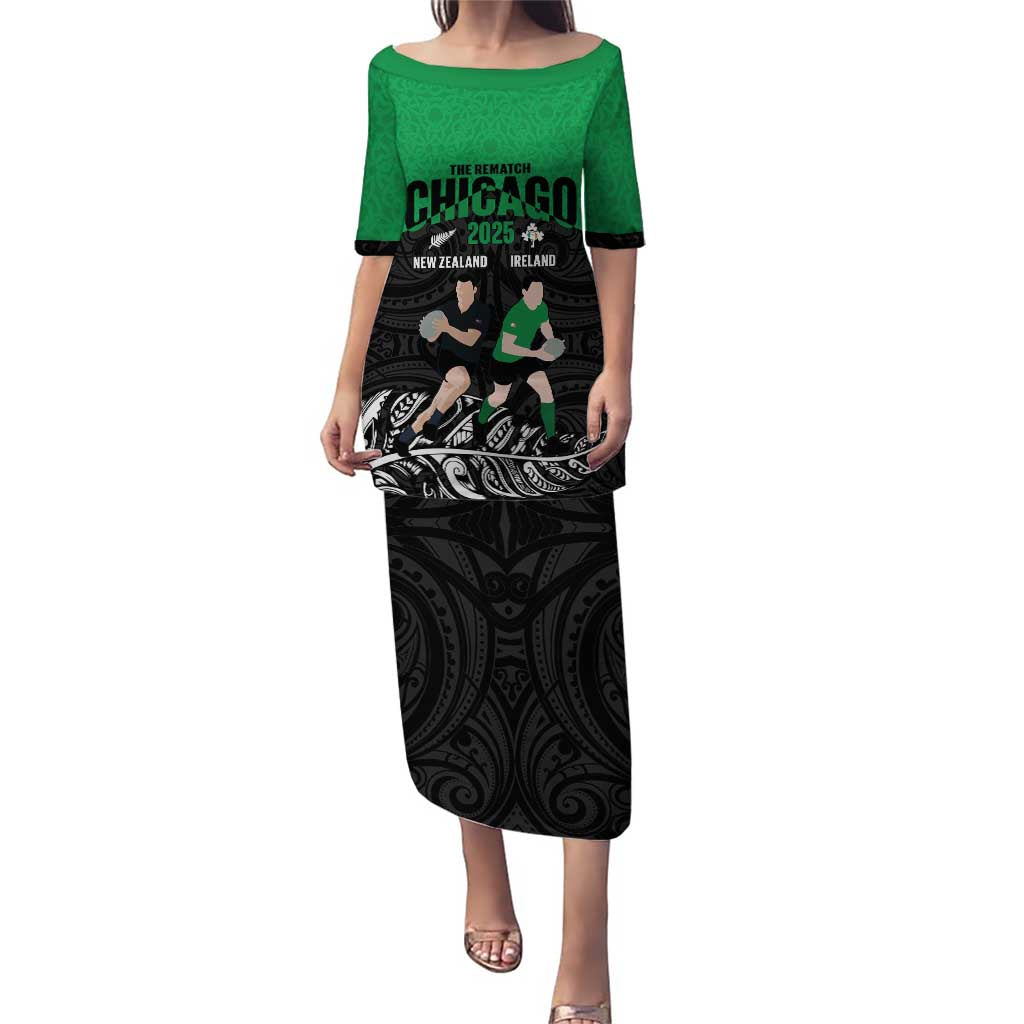 New Zealand and Ireland Rugby Custom Puletasi Chicago 2025 Go All Black Shamrocks - Polynesian Pride
