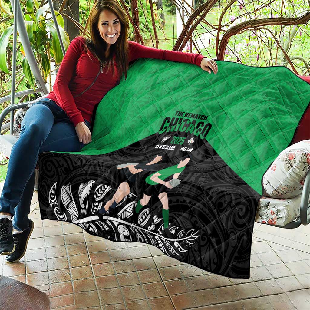 New Zealand and Ireland Rugby Quilt Chicago 2025 Go All Black Shamrocks - Polynesian Pride
