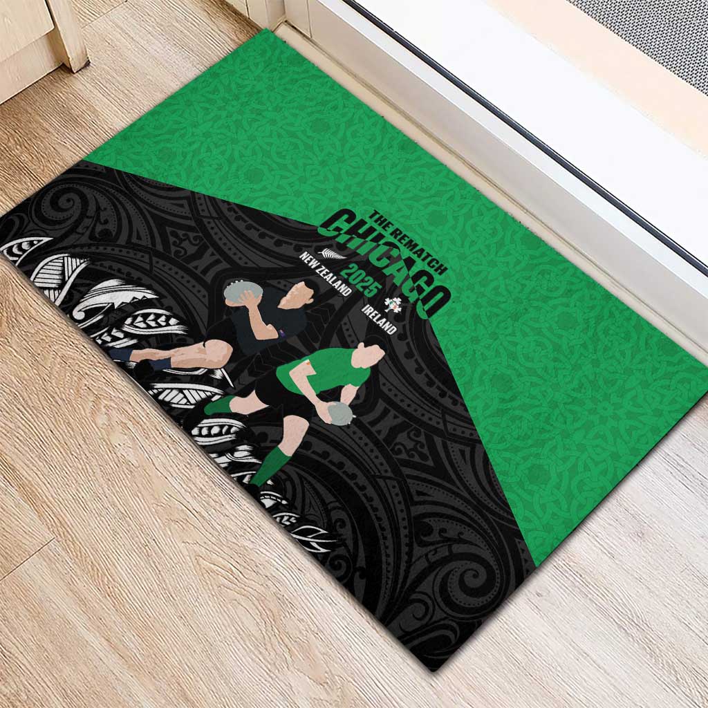 New Zealand and Ireland Rugby Rubber Doormat Chicago 2025 Go All Black Shamrocks - Polynesian Pride