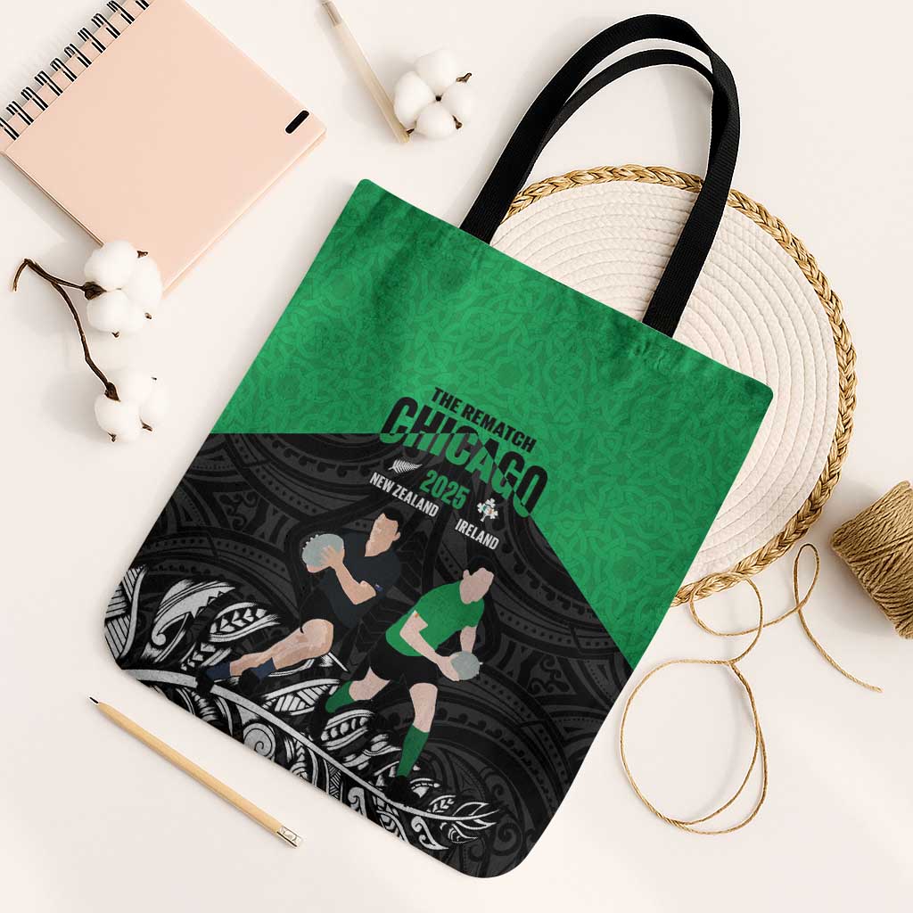 New Zealand and Ireland Rugby Tote Bag Chicago 2025 Go All Black Shamrocks - Polynesian Pride