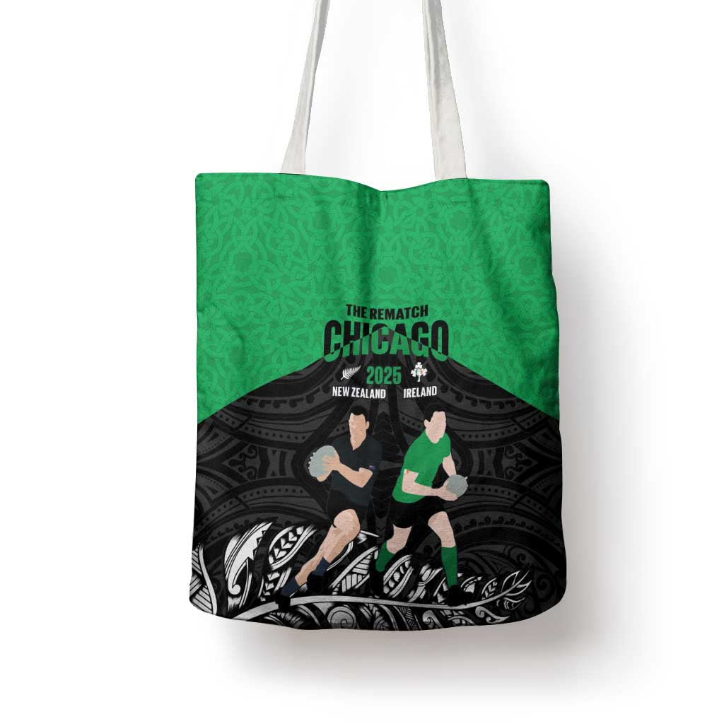 New Zealand and Ireland Rugby Tote Bag Chicago 2025 Go All Black Shamrocks - Polynesian Pride
