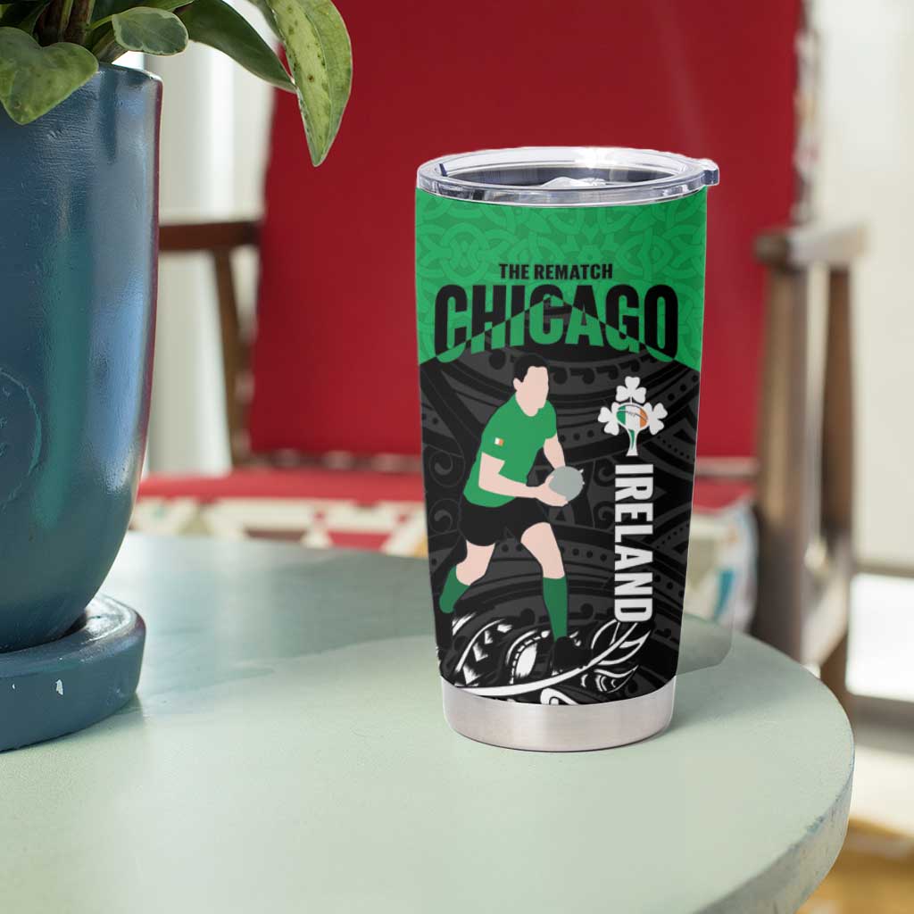 New Zealand and Ireland Rugby Tumbler Cup Chicago 2025 Go All Black Shamrocks - Polynesian Pride