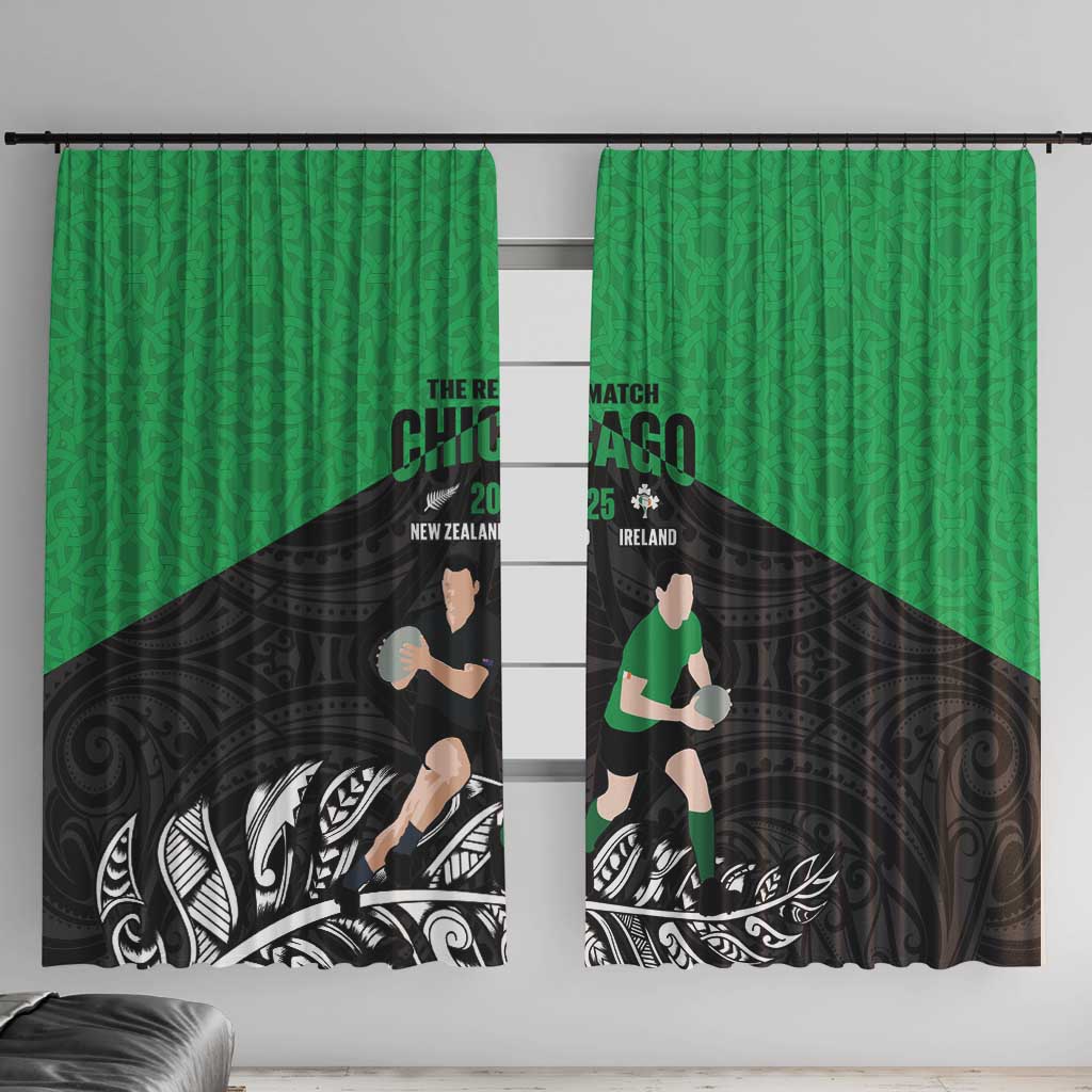 New Zealand and Ireland Rugby Window Curtain Chicago 2025 Go All Black Shamrocks - Polynesian Pride
