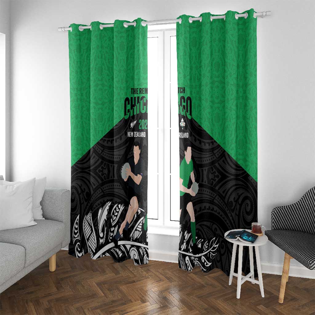 New Zealand and Ireland Rugby Window Curtain Chicago 2025 Go All Black Shamrocks - Polynesian Pride