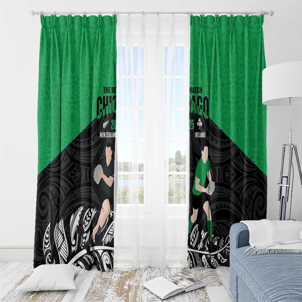 New Zealand and Ireland Rugby Window Curtain Chicago 2025 Go All Black Shamrocks - Polynesian Pride