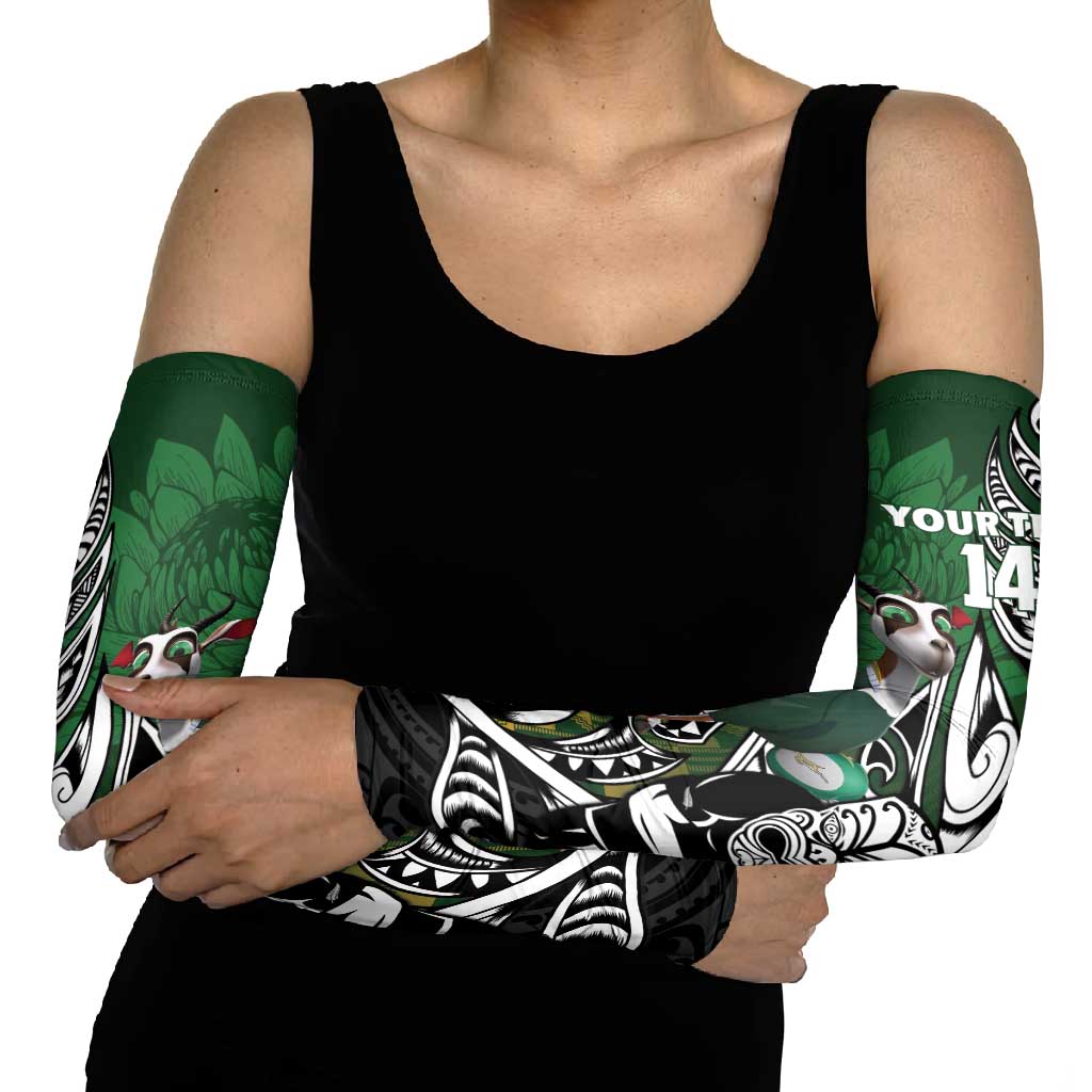 New Zealand and South Africa Rugby Custom Arm Sleeves Maori Tiki Fern Springboks Kente Pattern - Polynesian Pride