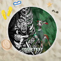 New Zealand and South Africa Rugby Custom Beach Blanket Maori Tiki Fern Springboks Kente Pattern - Polynesian Pride