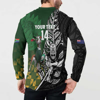 New Zealand and South Africa Rugby Custom Button Sweatshirt Maori Tiki Fern Springboks Kente Pattern - Polynesian Pride