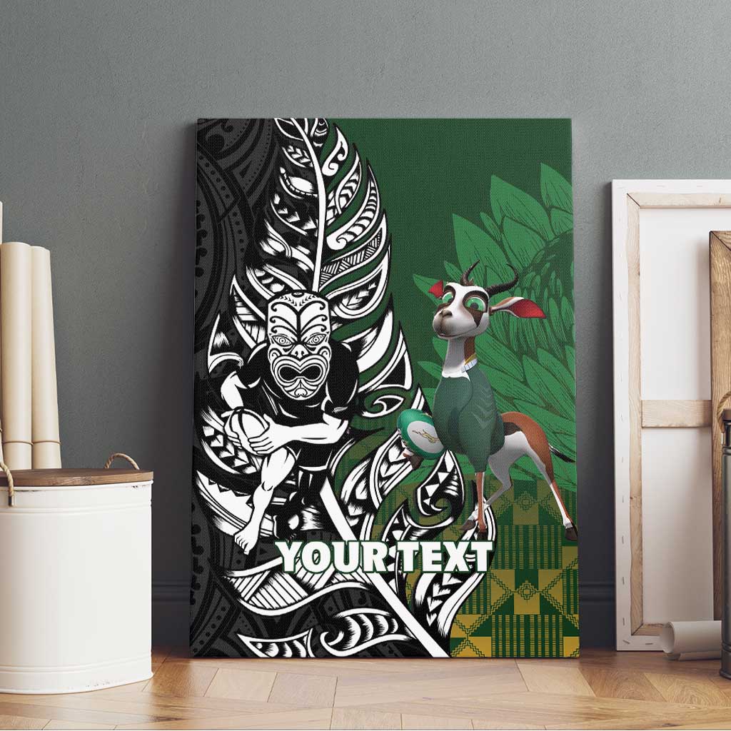 New Zealand and South Africa Rugby Custom Canvas Wall Art Maori Tiki Fern Springboks Kente Pattern - Polynesian Pride