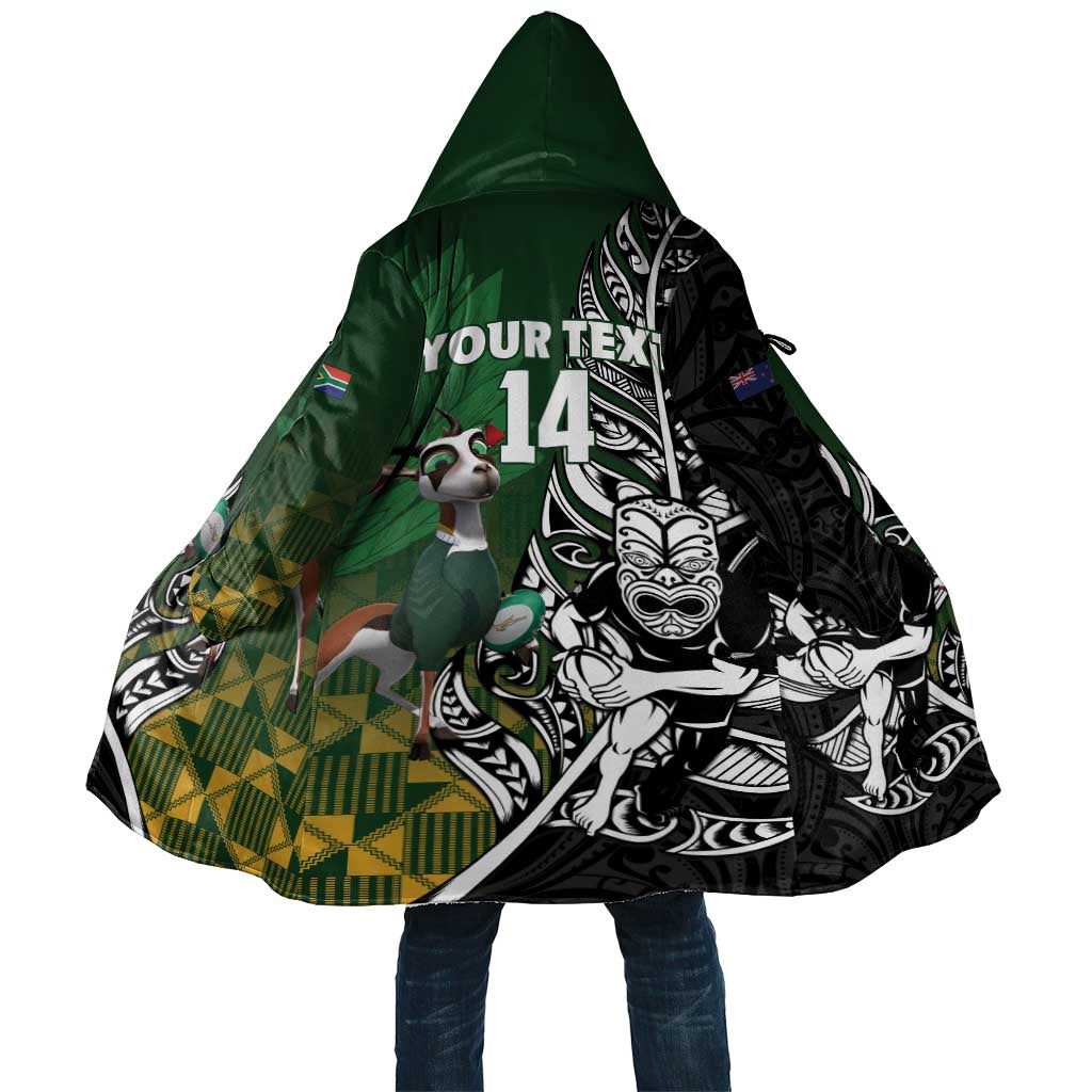New Zealand and South Africa Rugby Custom Cloak Maori Tiki Fern Springboks Kente Pattern - Polynesian Pride