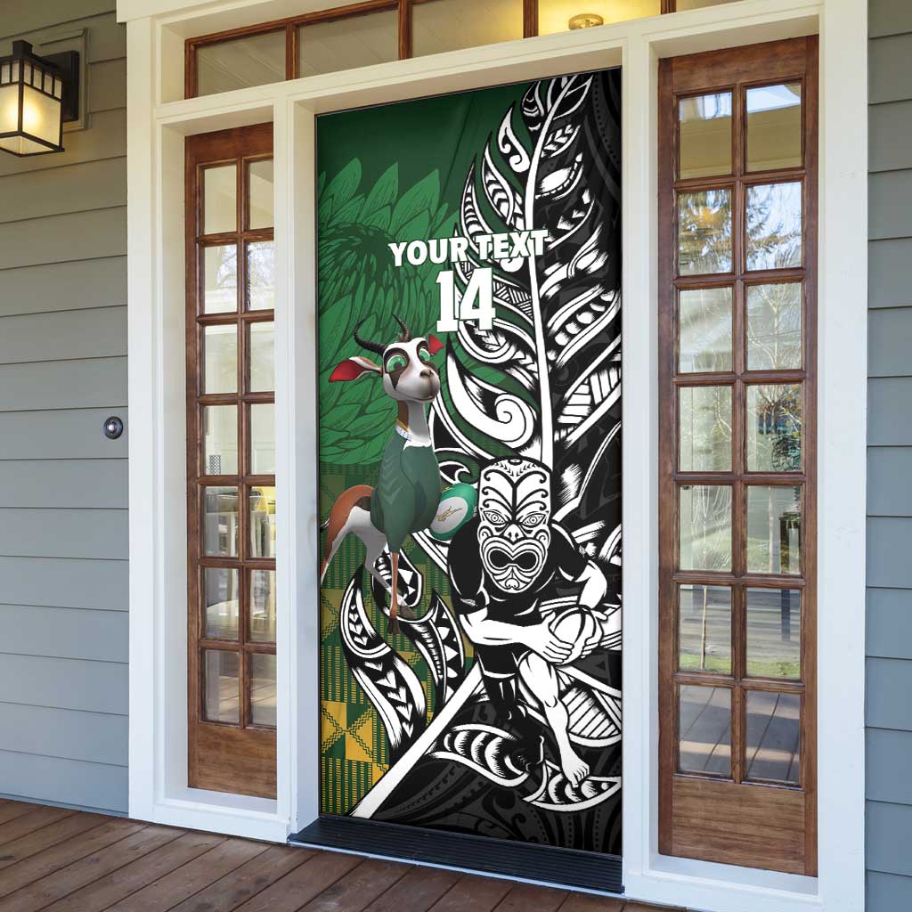 New Zealand and South Africa Rugby Custom Door Cover Maori Tiki Fern Springboks Kente Pattern - Polynesian Pride