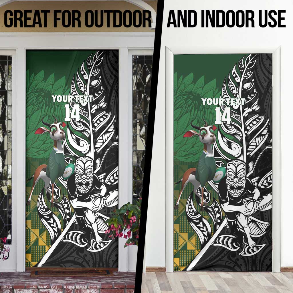 New Zealand and South Africa Rugby Custom Door Cover Maori Tiki Fern Springboks Kente Pattern - Polynesian Pride