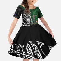 New Zealand and South Africa Rugby Custom Family Matching Off The Shoulder Long Sleeve Dress and Hawaiian Shirt Maori Tiki Fern Springboks Kente Pattern - Polynesian Pride
