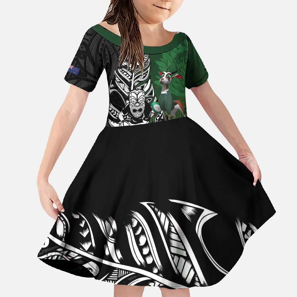 New Zealand and South Africa Rugby Custom Family Matching Summer Maxi Dress and Hawaiian Shirt Maori Tiki Fern Springboks Kente Pattern - Polynesian Pride
