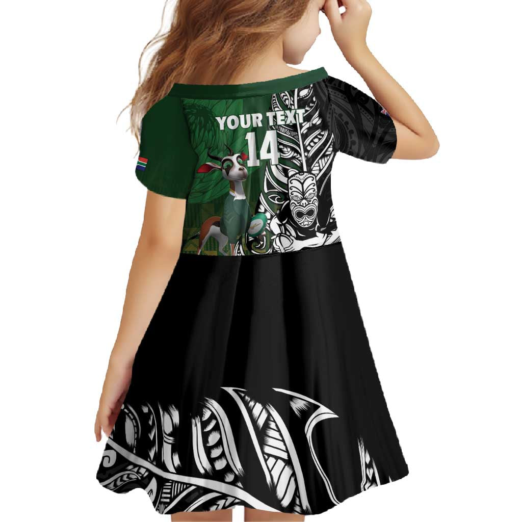 New Zealand and South Africa Rugby Custom Family Matching Summer Maxi Dress and Hawaiian Shirt Maori Tiki Fern Springboks Kente Pattern - Polynesian Pride