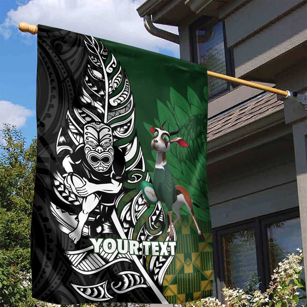 New Zealand and South Africa Rugby Custom Garden Flag Maori Tiki Fern Springboks Kente Pattern - Polynesian Pride