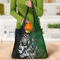 New Zealand and South Africa Rugby Custom Grocery Bag Maori Tiki Fern Springboks Kente Pattern - Polynesian Pride