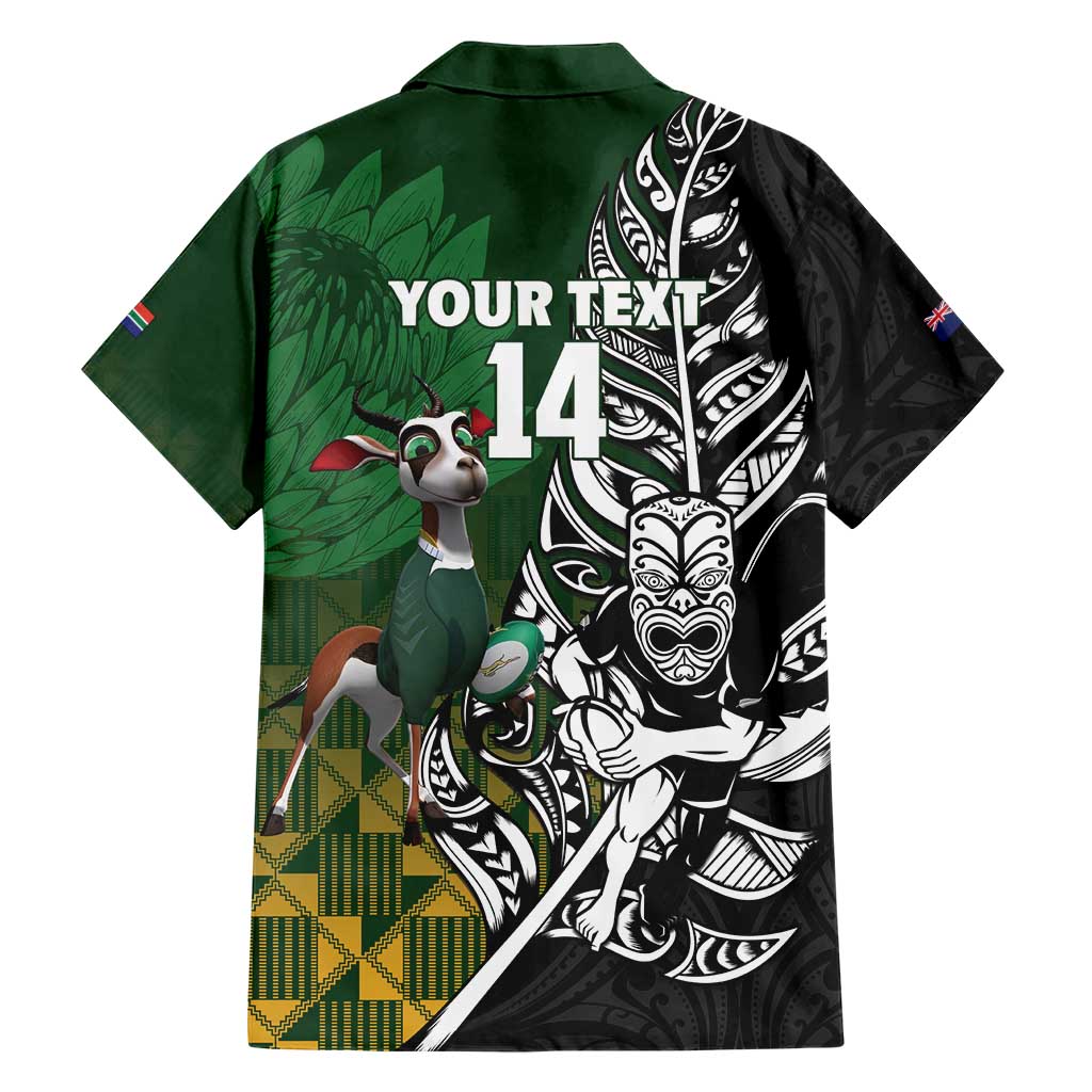 New Zealand and South Africa Rugby Custom Hawaiian Shirt Maori Tiki Fern Springboks Kente Pattern - Polynesian Pride