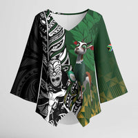 New Zealand and South Africa Rugby Custom Kimono Sleeve Blouse Maori Tiki Fern Springboks Kente Pattern - Polynesian Pride