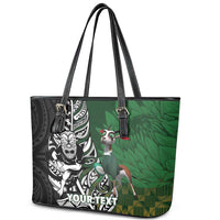 New Zealand and South Africa Rugby Custom Leather Tote Bag Maori Tiki Fern Springboks Kente Pattern - Polynesian Pride