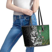 New Zealand and South Africa Rugby Custom Leather Tote Bag Maori Tiki Fern Springboks Kente Pattern - Polynesian Pride