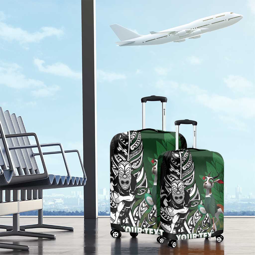 New Zealand and South Africa Rugby Custom Luggage Cover Maori Tiki Fern Springboks Kente Pattern - Polynesian Pride