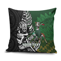 New Zealand and South Africa Rugby Custom Pillow Cover Maori Tiki Fern Springboks Kente Pattern - Polynesian Pride
