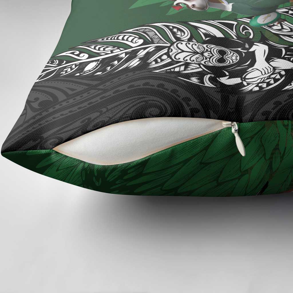 New Zealand and South Africa Rugby Custom Pillow Cover Maori Tiki Fern Springboks Kente Pattern - Polynesian Pride