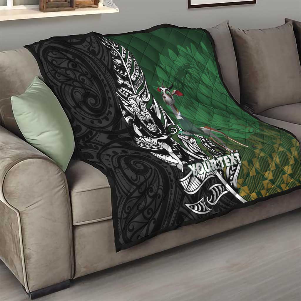 New Zealand and South Africa Rugby Custom Quilt Maori Tiki Fern Springboks Kente Pattern - Polynesian Pride
