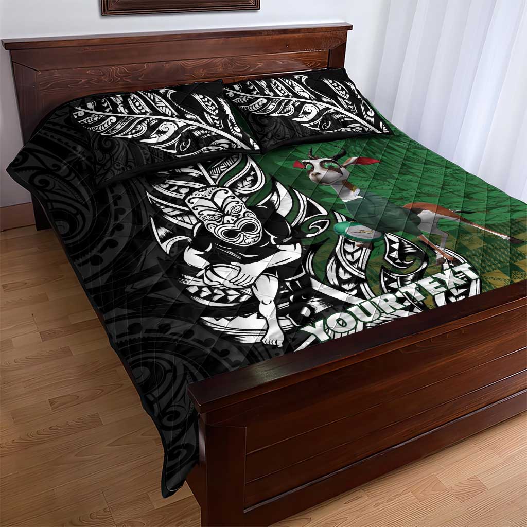 New Zealand and South Africa Rugby Custom Quilt Bed Set Maori Tiki Fern Springboks Kente Pattern - Polynesian Pride