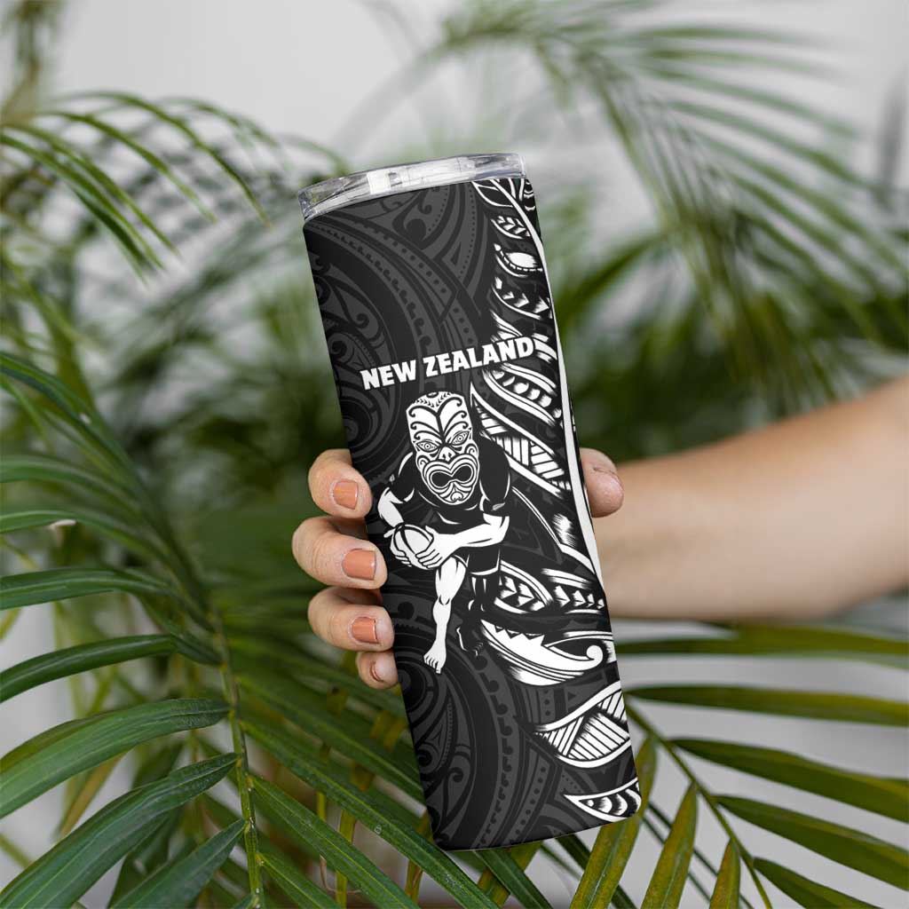 New Zealand and South Africa Rugby Skinny Tumbler Maori Tiki Fern Springboks Kente Pattern - Polynesian Pride