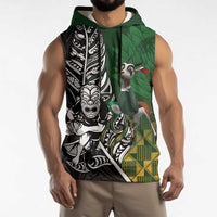 New Zealand and South Africa Rugby Custom Sleeveless Hoodie Maori Tiki Fern Springboks Kente Pattern - Polynesian Pride