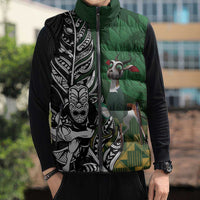 New Zealand and South Africa Rugby Custom Sleeveless Puffer Jacket Maori Tiki Fern Springboks Kente Pattern - Polynesian Pride