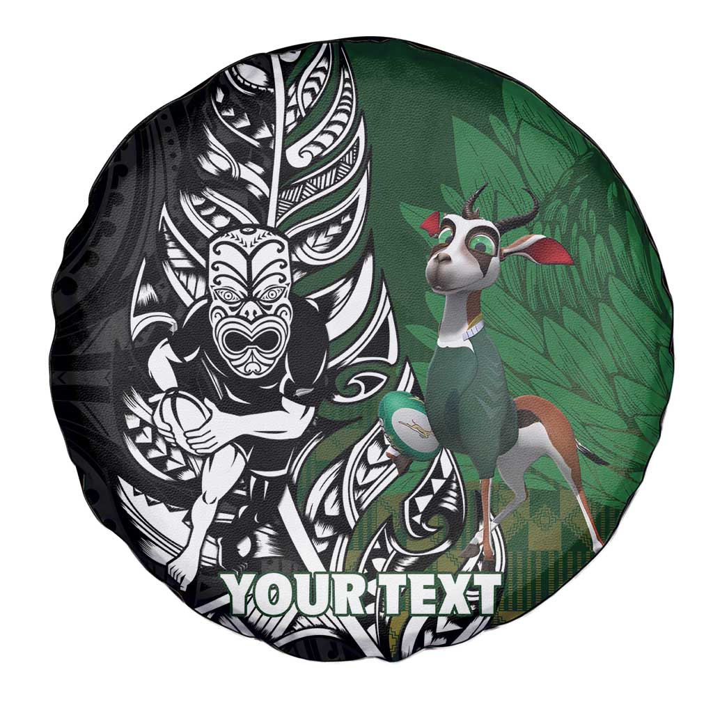 New Zealand and South Africa Rugby Custom Spare Tire Cover Maori Tiki Fern Springboks Kente Pattern - Polynesian Pride