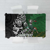 New Zealand and South Africa Rugby Custom Tablecloth Maori Tiki Fern Springboks Kente Pattern - Polynesian Pride